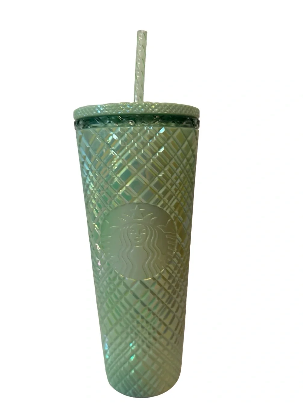 Brand New Green Starbucks tumbler with diamond pattern and straw